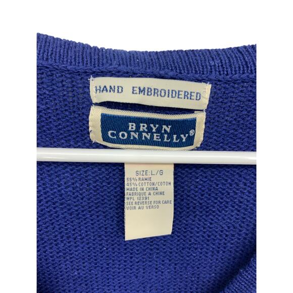 Bryn Connelly Hand Embroidered Cotton Blend Blue Holidays Vest Size L - Picture 2 of 5